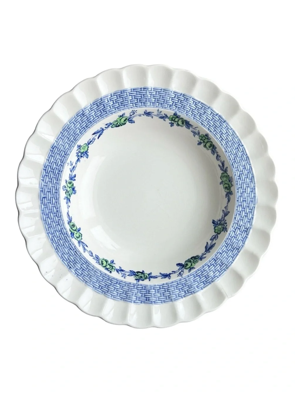 Copeland Spode Blue Belle Set of 4 Rimmed Soup Bowls Basketweave Antique Vintage